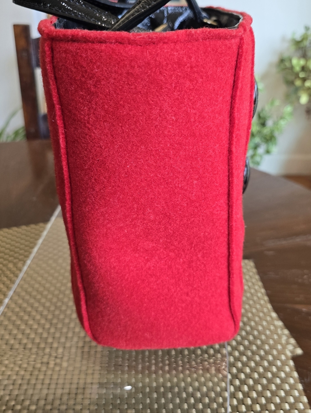 EUC Kate Spade Red Wool Button-Accent Tote - Picture 5 of 12